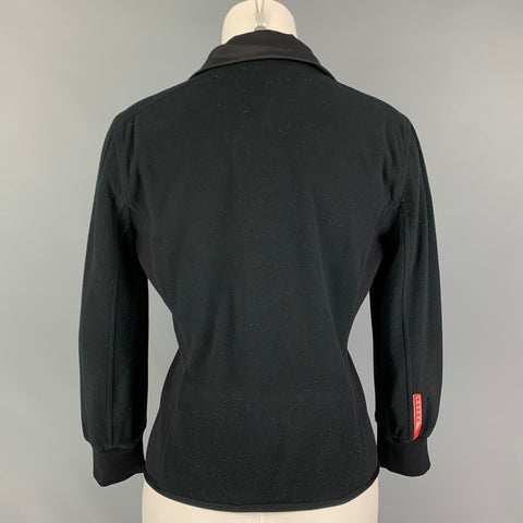 PRADA Size L Black Mixed Fabricd Zip Up Reversible Jacket