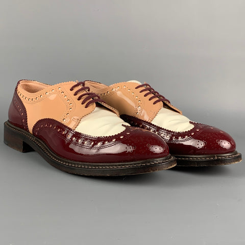 ROBERT CLERGERIE Size 7.5 Burgundy White Leather Color Block Spectator Laces