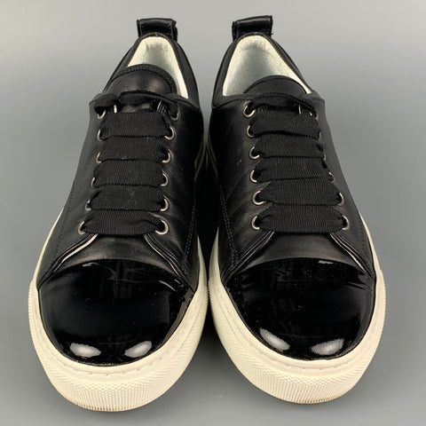 LANVIN Size 7.5 Black Leather Lace Up Sneakers