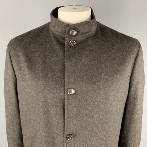 ERMENEGILDO ZEGNA Talla XXL Chaqueta con bolsillos de parche y cuello Nehru de lana color carbón