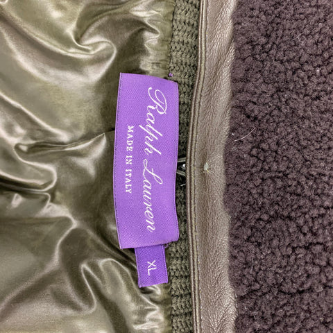 RALPH LAUREN Purple Label Size XL Green Quilted Mixed Fabrics Shearling Collar Jacket