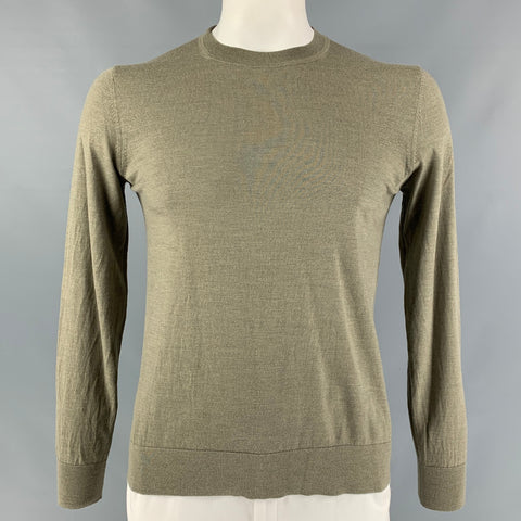 THEORY Size L Sage Solid Wool Long Sleeve Pullover