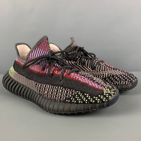 ADIDAS x YEEZY BOOST 350 V2 Size 12 Black Multi-Color Woven Mixed Fabrics Lace Up Sneakers