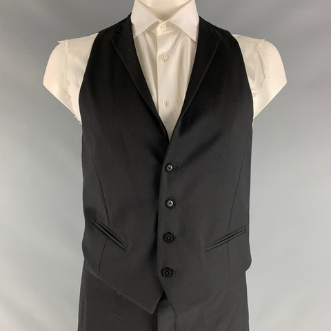 ROMEO GIGLI Size 42 Black Green Solid Wool Notch Lapel Suit