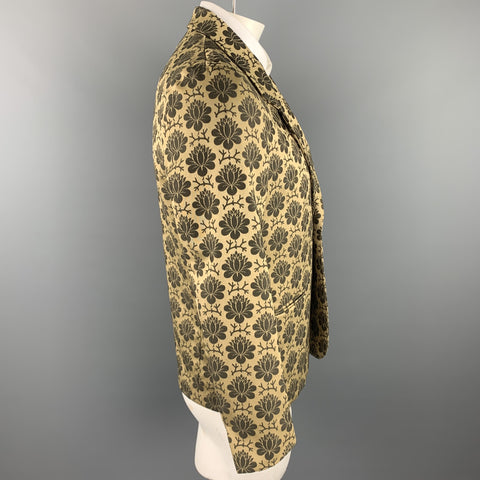 SASQUATCHfabrix Size L Gold & Brown Floral Polyester / Cotton Sport Coat