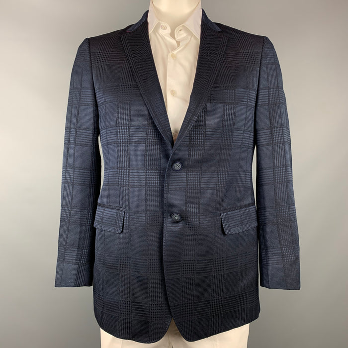 ETRO Size 44 Navy Plaid Wool / Silk Notch Lapel Sport Coat