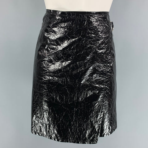 HELMUT LANG Talla XS Falda cruzada de charol sintético arrugado de poliuretano negro