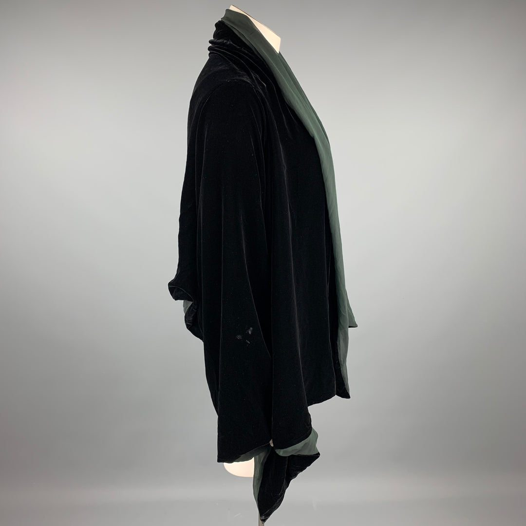 JEAN PAUL GAULTIER Size 10 Black Rayon / Silk Wing Sleeve Open Front Jacket