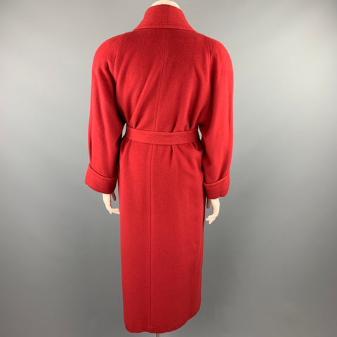 FLEURETTE for I.MAGNIN Size L Red Cashmere Belted Open Front Coat