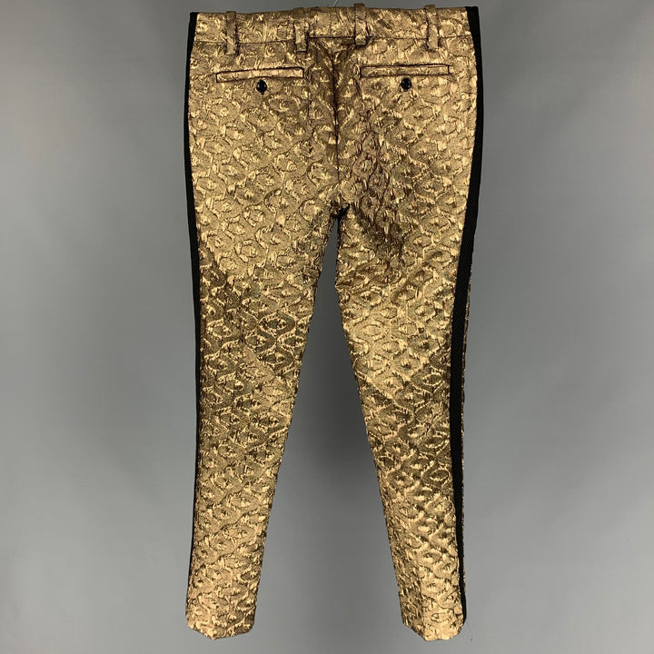 MR TURK Size 30 Gold Jacquard Polyester Blend Tuxedo Dress Pants
