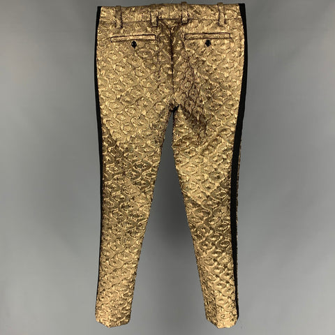 MR TURK Size 30 Gold Jacquard Polyester Blend Tuxedo Dress Pants