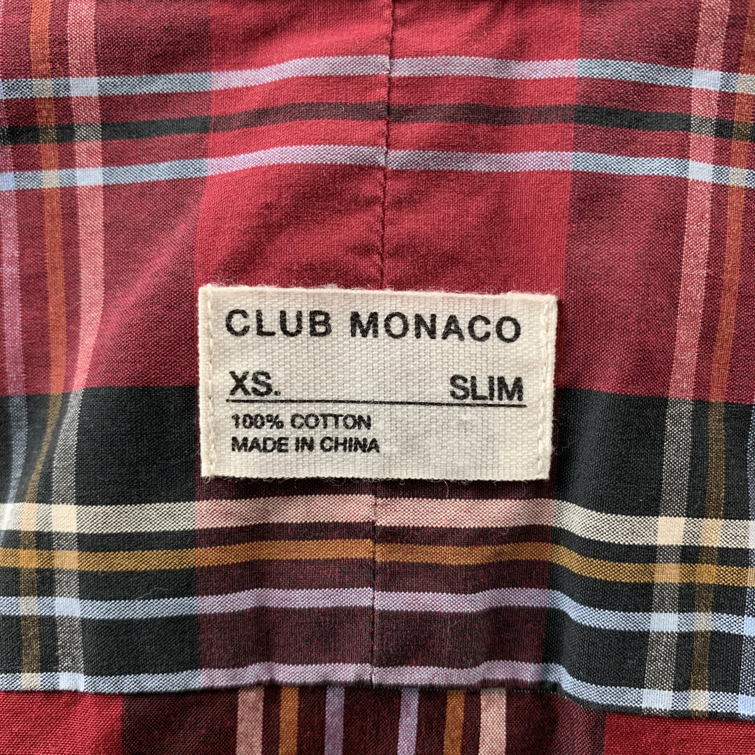 CLUB MONACO Taille XS Chemise à manches longues boutonnée en coton à carreaux rouge
