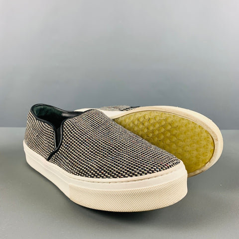 CELINE Size 7 Black White Fabric Textured Slip On Sneakers