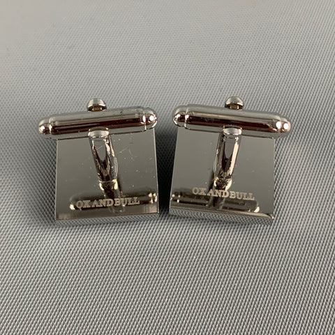 OX and BULL Silver White Squares Mother Of Pearl Cuff Links