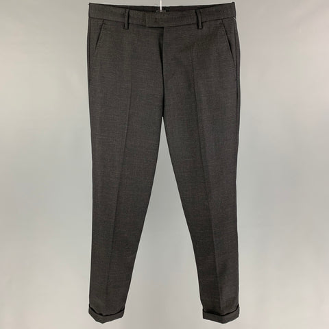 PT01 Size 30 Black Shimmery Virgin Wool Cashmere Button Fly Dress Pants