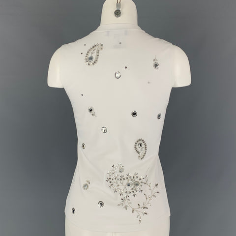 CHRISTIAN DIOR Size 8 White Silver Cotton Embroidered T-Shirt
