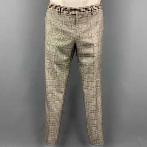 ETRO Size 40 Brown Plaid Silk / Wool Peak Lapel Suit