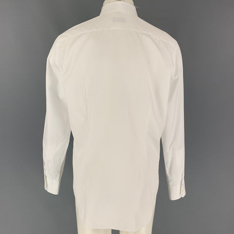 LANVIN Size M White Cotton Raw Edge Long Sleeve Shirt