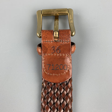 VINTAGE Woven Size 36 Brown Leather Belt