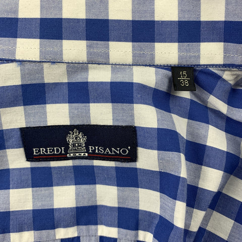 EREDI PISANO Size S Blue & White Checkered Cotton Button Up Long Sleeve Shirt