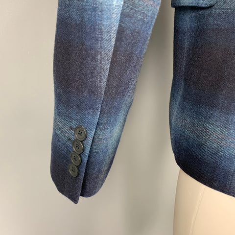 PAUL SMITH The Kensington Taille 36 Manteau de sport à revers cranté en laine à carreaux bleu marine et bleu