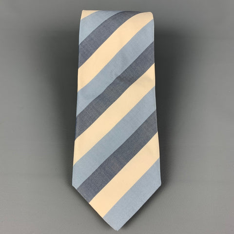 BRIONI Blue White Diagonal Stripe Cotton Silk Tie