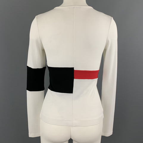 NARCISO RODRIGUEZ Size 6 White Red & Black Color Block Long Sleeve Top