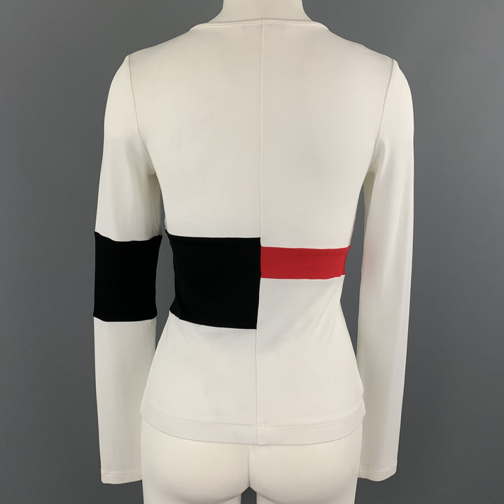 NARCISO RODRIGUEZ Taille 6 Blanc Rouge &amp; Noir Color Block Haut à manches longues