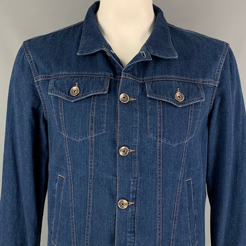 BRUNELLO CUCINELLI Size 44 Indigo Contrast Stitch Cotton Trucker Jacket