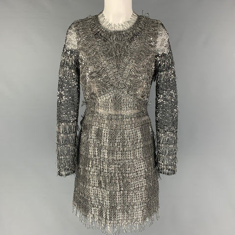 J.MENDEL Minivestido de manga larga con textura plateada talla 8