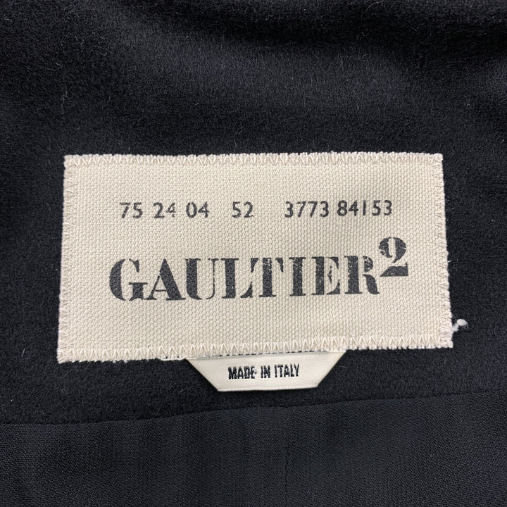GAULTIER 2 Size 6 Black Virgin Wool Leather Trim Shift Dress