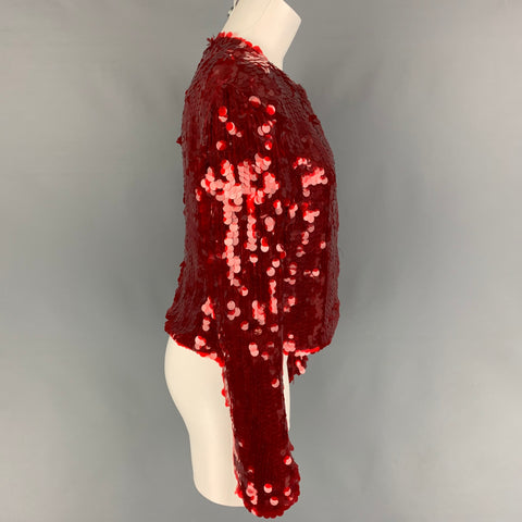 ARMANI COLLEZIONI Talla 8 Chaqueta con broches Payettes de seda roja