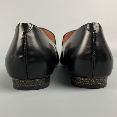 JIL SANDER Navy Size 8.5 Black Leather Square Toe Flats