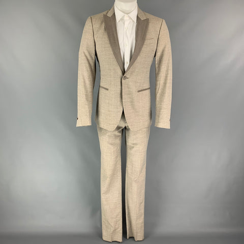 JOHN VARVATOS Size 38 Regular Oatmeal Heather Wool Blend Peak Lapel Suit