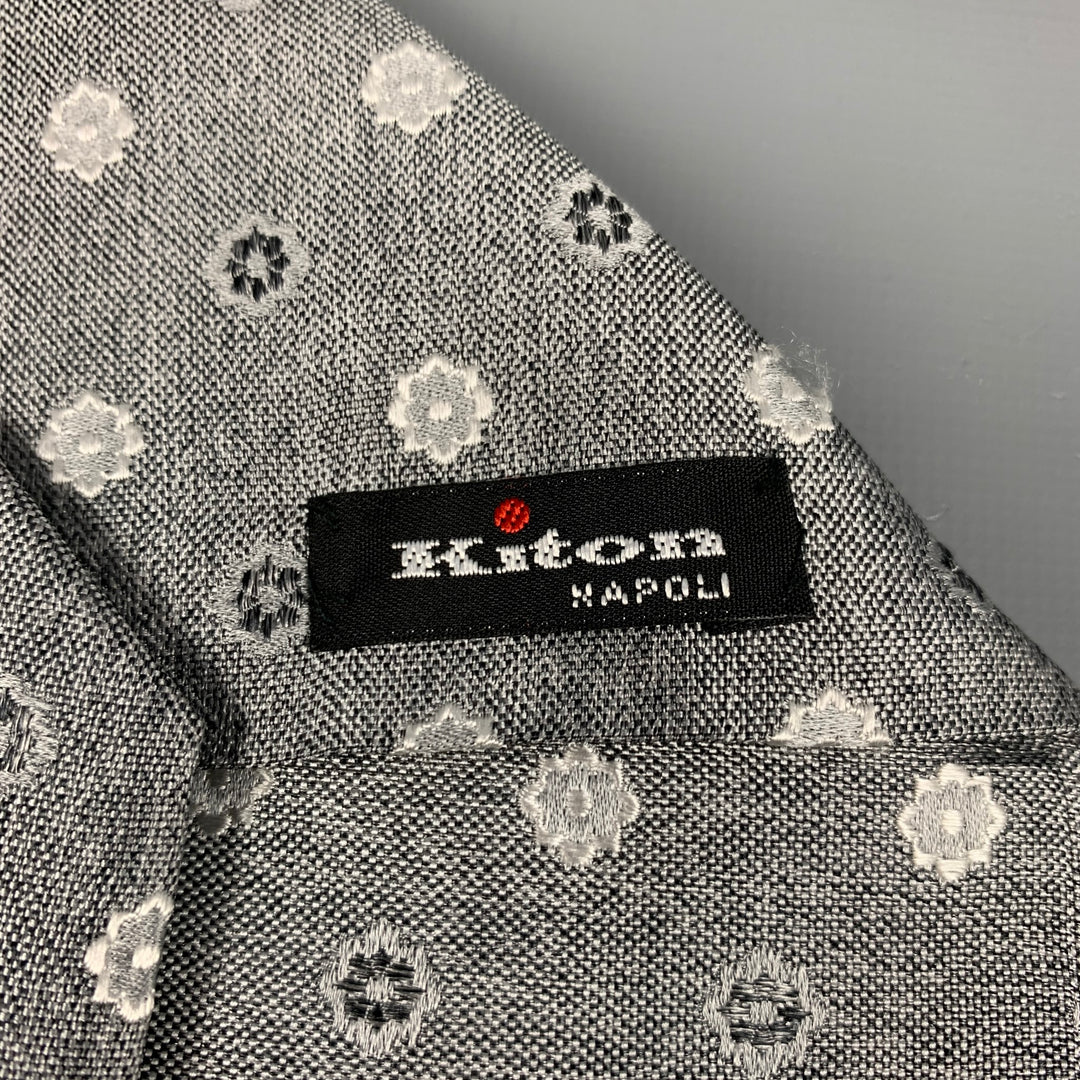KITON Light Gray & Silver Floral Tie