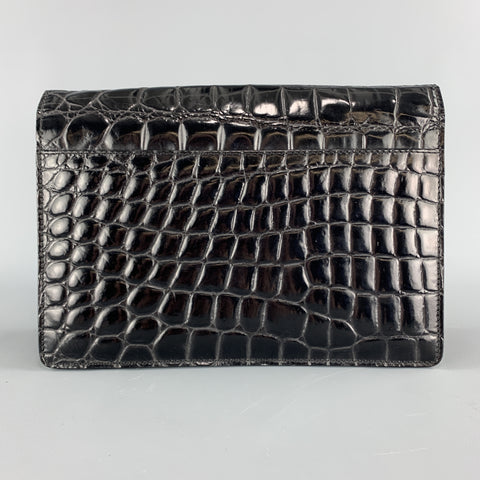 PRATESI Mini pochette en cuir noir brillant gaufré