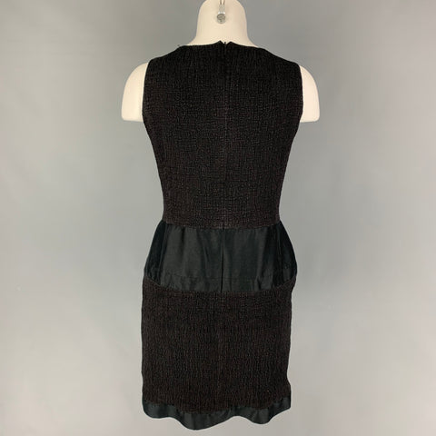 OSCAR DE LA RENTA SS 11 Size 10 Black Cotton Silk Textured Sheath Dress