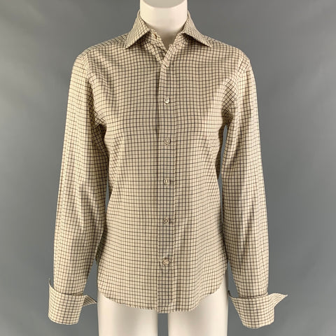 RALPH LAUREN Blusa con botones a cuadros de algodón color crema talla 2