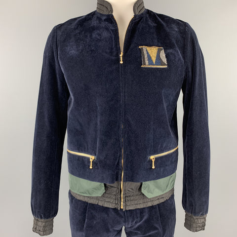 KOLOR Size L Navy Mixed Fabrics Velvet Zip Up Track Suit
