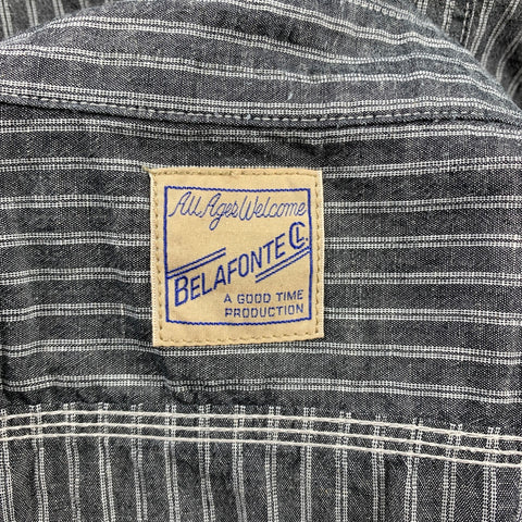 BELAFONTE Size L Dark Gray Stripe Cotton / Linen Short Sleeve Shirt