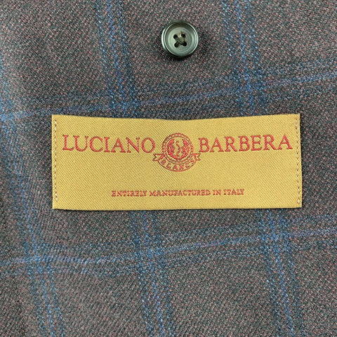 LUCIANO BARBERA Size 40 Brown & Navy Window Pane Wool Custom Sport Coat
