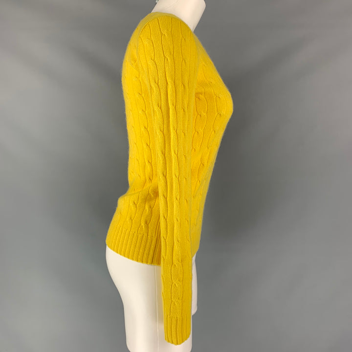 POLO RALPH LAUREN Cashmere Cable Knit Size L Yellow Pullover