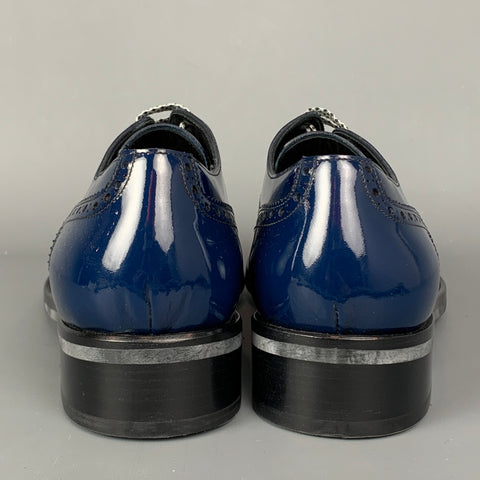DOLCE & GABBANA Size 10 Blue Perforated Leather Lace Up Shoes