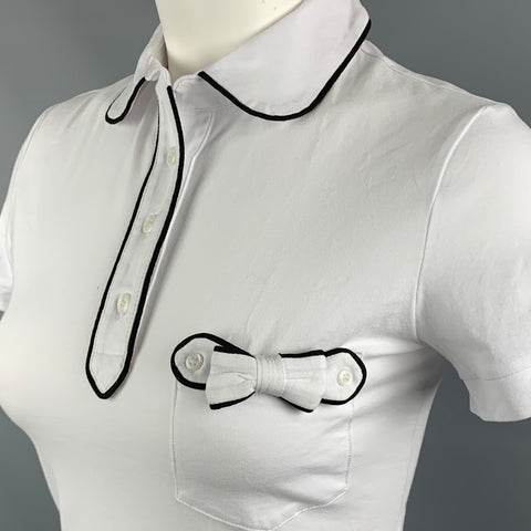 LOVE MOSCHINO Size 4 White Black Cotton / Elastane Peter Pan Collar Blouse
