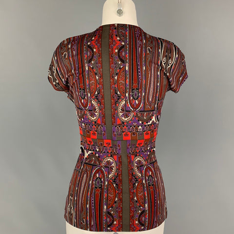 ETRO Taille 4 Haut décontracté sans manches en rayonne rouge marron Paisley