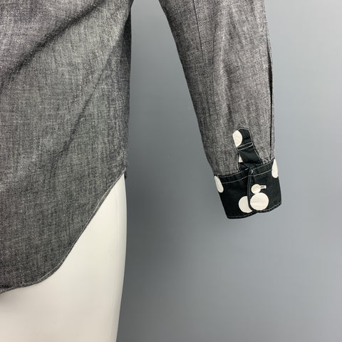 COMME des GARCONS HOMME PLUS Size XS Gray Cotton Polka Dots Trim Long Sleeve Shirt