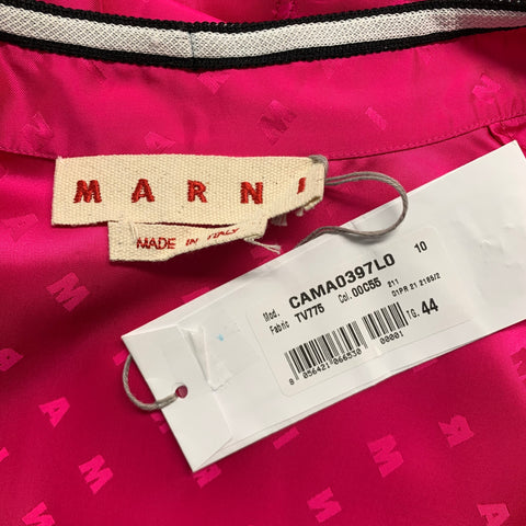 MARNI Size M Pink Monogram Viscose Nehru Collar Long Sleeve Shirt