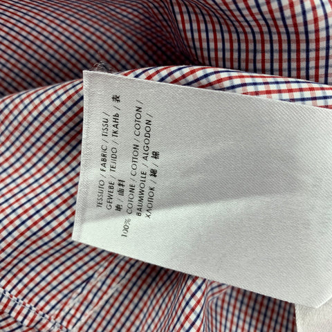 GUCCI Size XL Red & White Checkered Poplin Slim Fit Long Sleeve Shirt