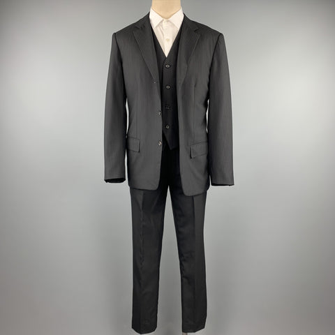 JIL SANDER Size 42 Long Black Stripe Wool Notch Lapel 3 Piece Suit