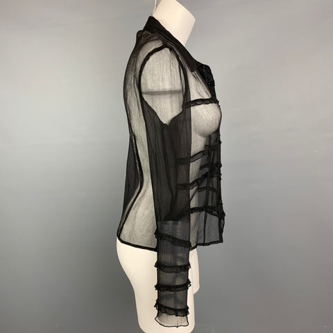 BEBE Taille S Blouse boutonnée en soie à volants en mousseline noire